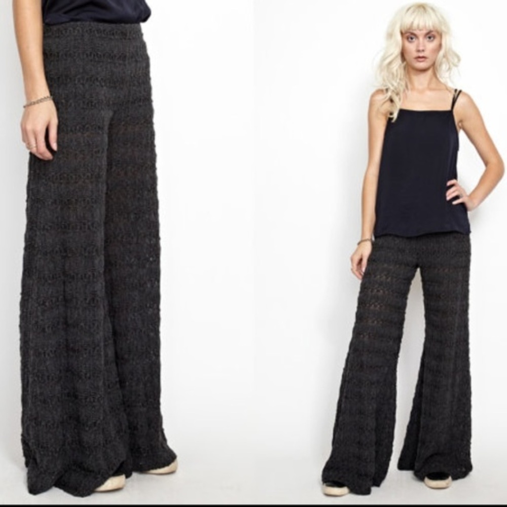 FREE PEOPLE TAN BOHO EXTREME WIDE LEG CROCHET PANT